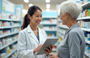 Apotheker in Düsseldorf erklärt auf dem Tablet das E-Rezept.