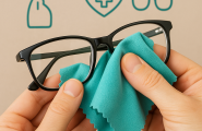Reinigung einer Brille mit einem Mikrofasertuch
