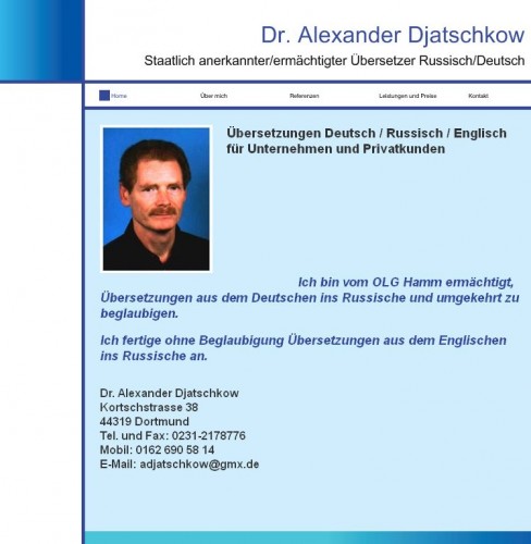 Firmenprofil von: Dr. Alexander Djatschkow – Übersetzer für Deutsch und Russisch in Essen-Horst