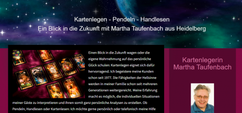 Firmenprofil von: Lass dir deine Zukunft noch heute voraussagen: Prophezeiung der Kartenlegerin Martha Taufenbach aus Heidelberg